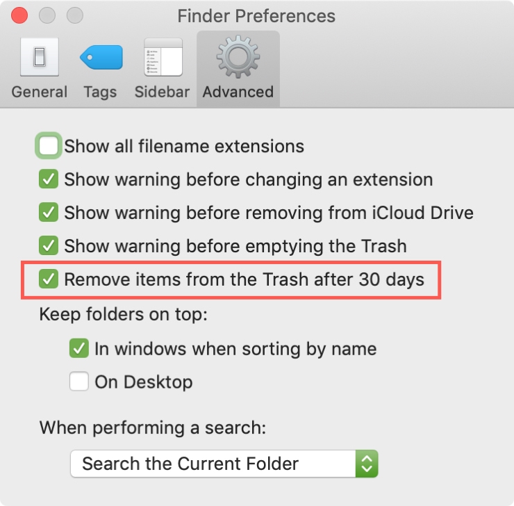 Svuota automaticamente il cestino del Mac