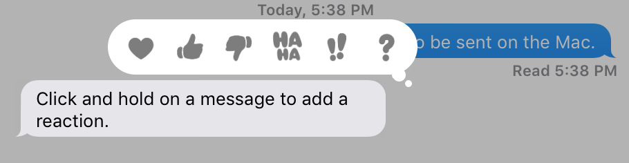 Messaggi a bolle di reazione macOS