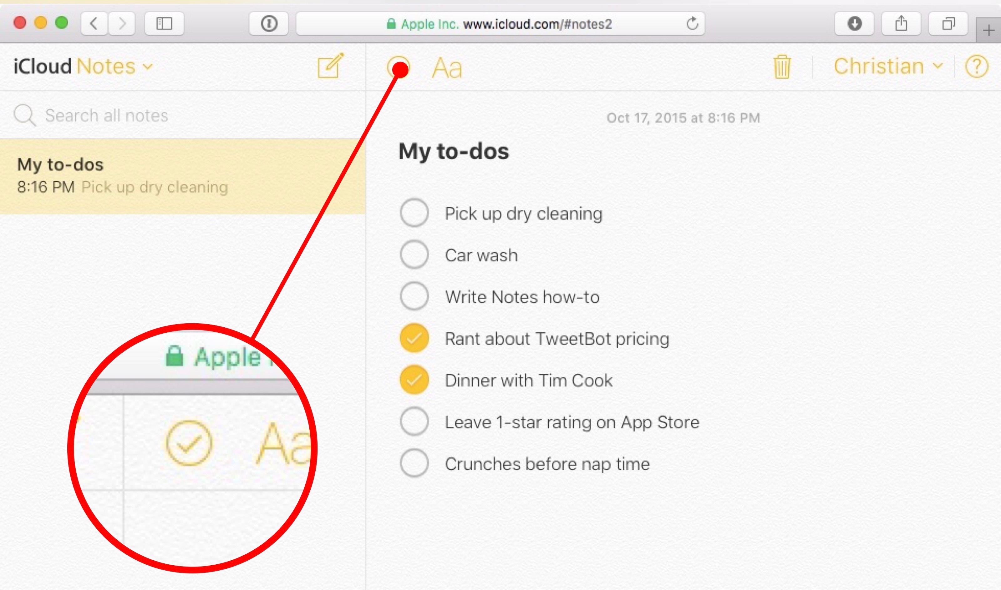 Schermata web di iCloud Notes 004