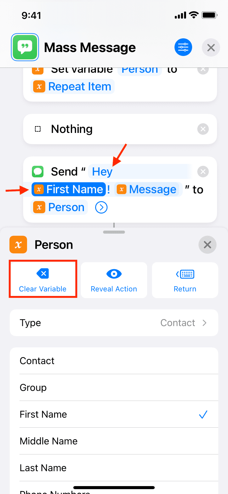 Rimuovi il testo automatico dal collegamento Messaggi di massa su iPhone