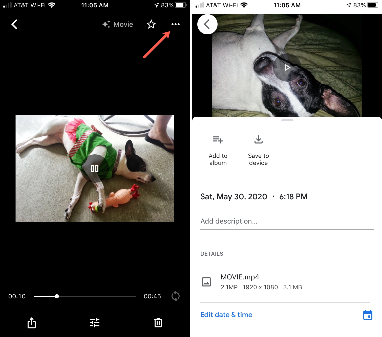 Descrizione del film di Google Foto iPhone
