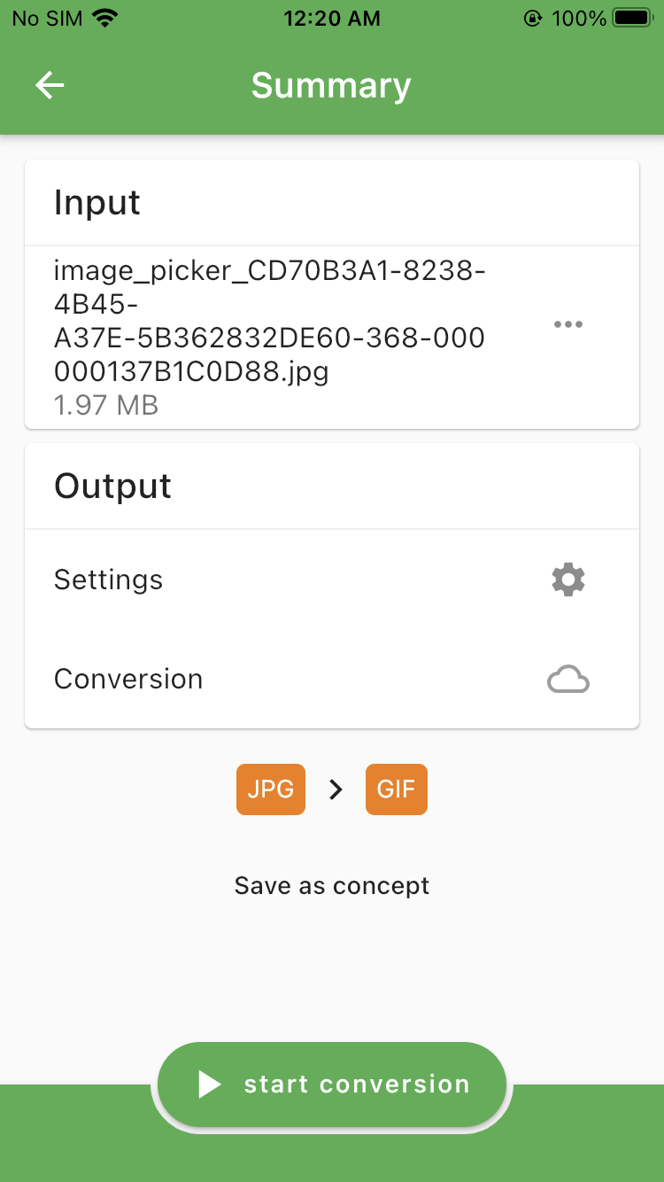 Avvia la conversione iOS