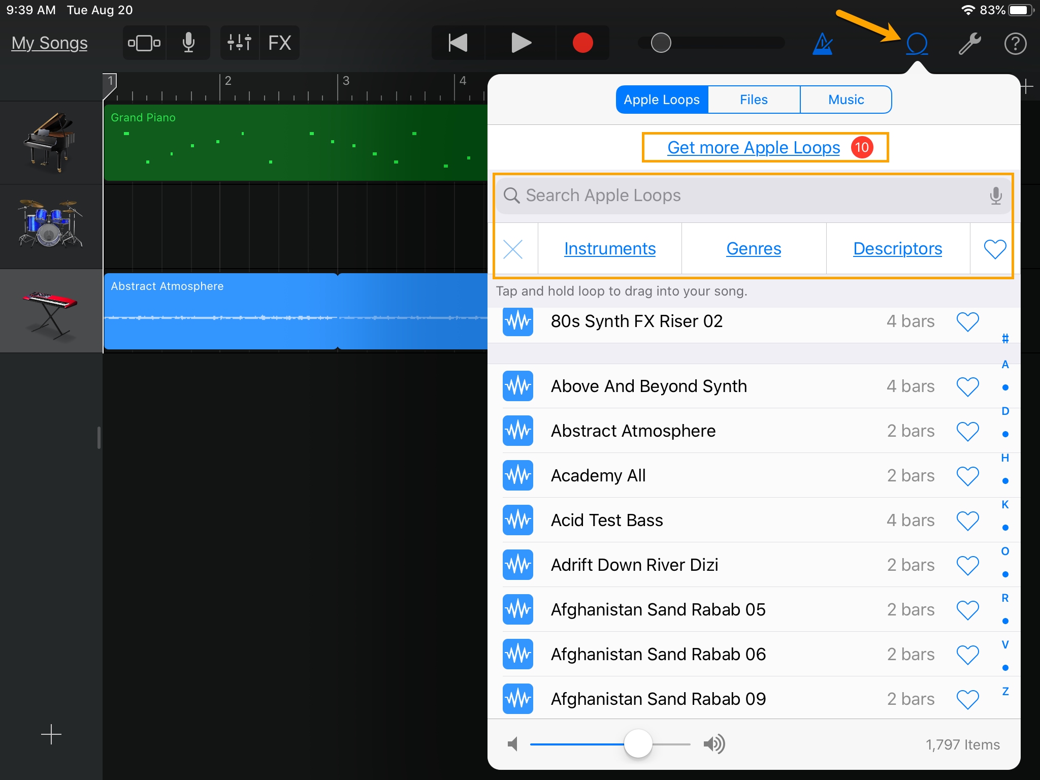 GarageBand Aggiungi altri Apple Loop iPad
