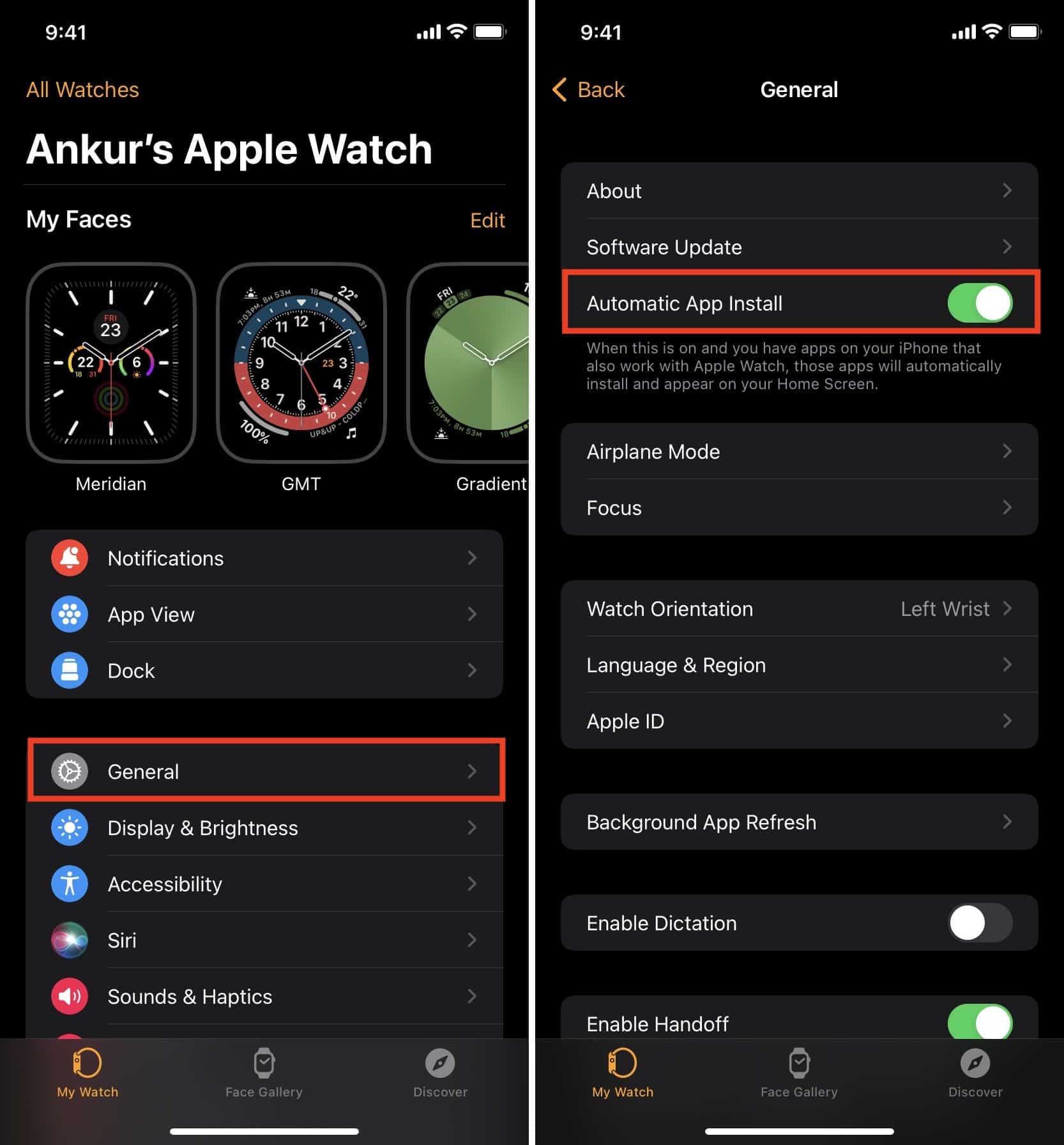 Installa l'app su Apple Watch dall'app iPhone Watch