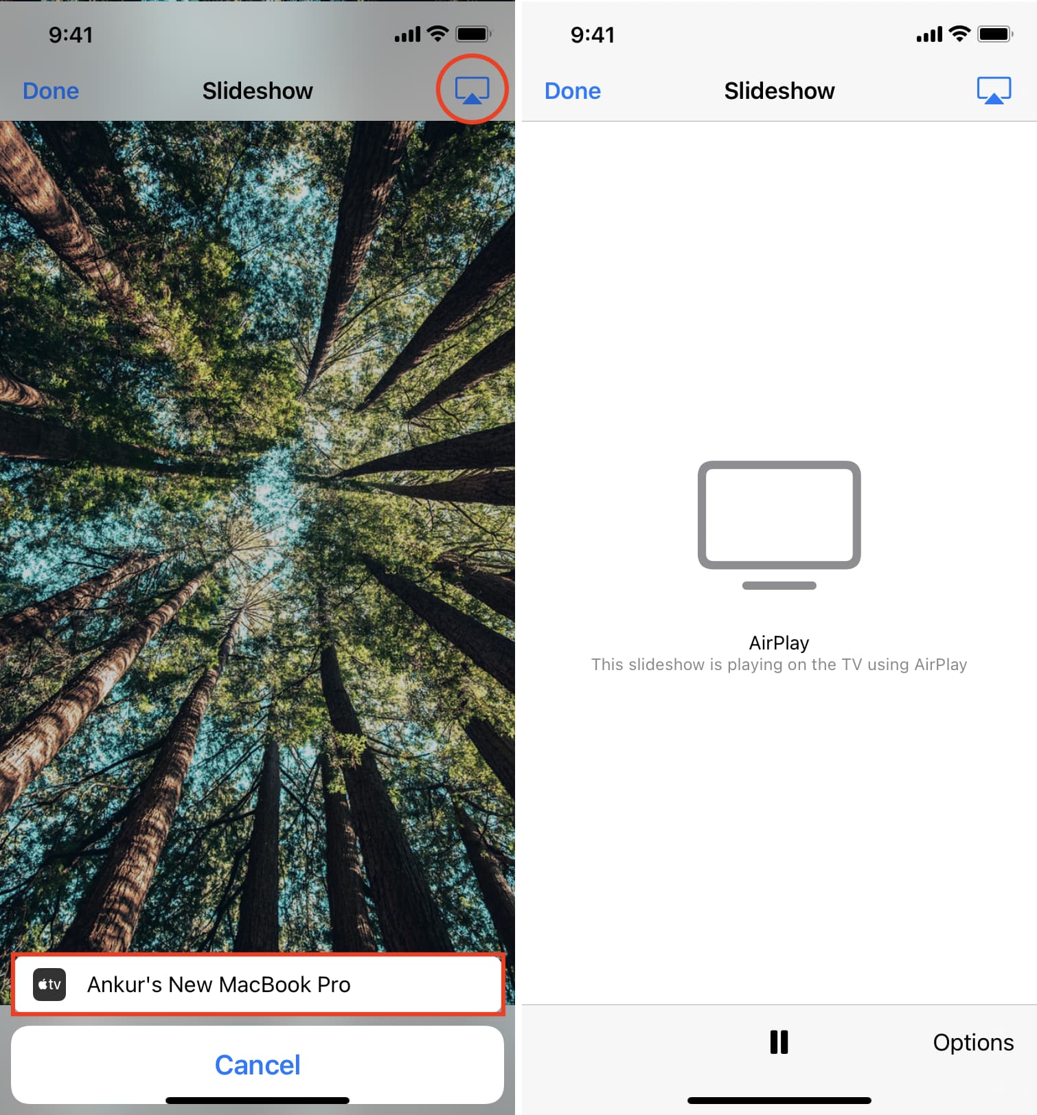Presentazione di foto e video AirPlay su un altro dispositivo dal tuo iPhone