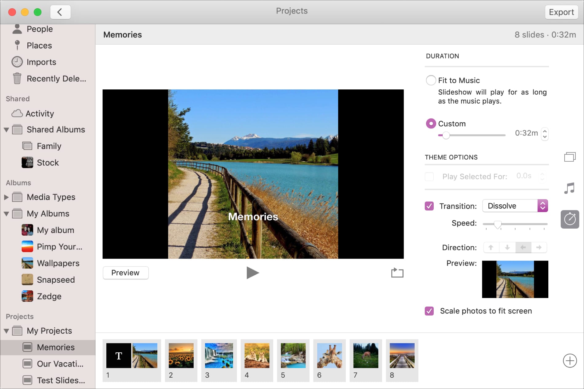 Durata della presentazione in Foto su Mac