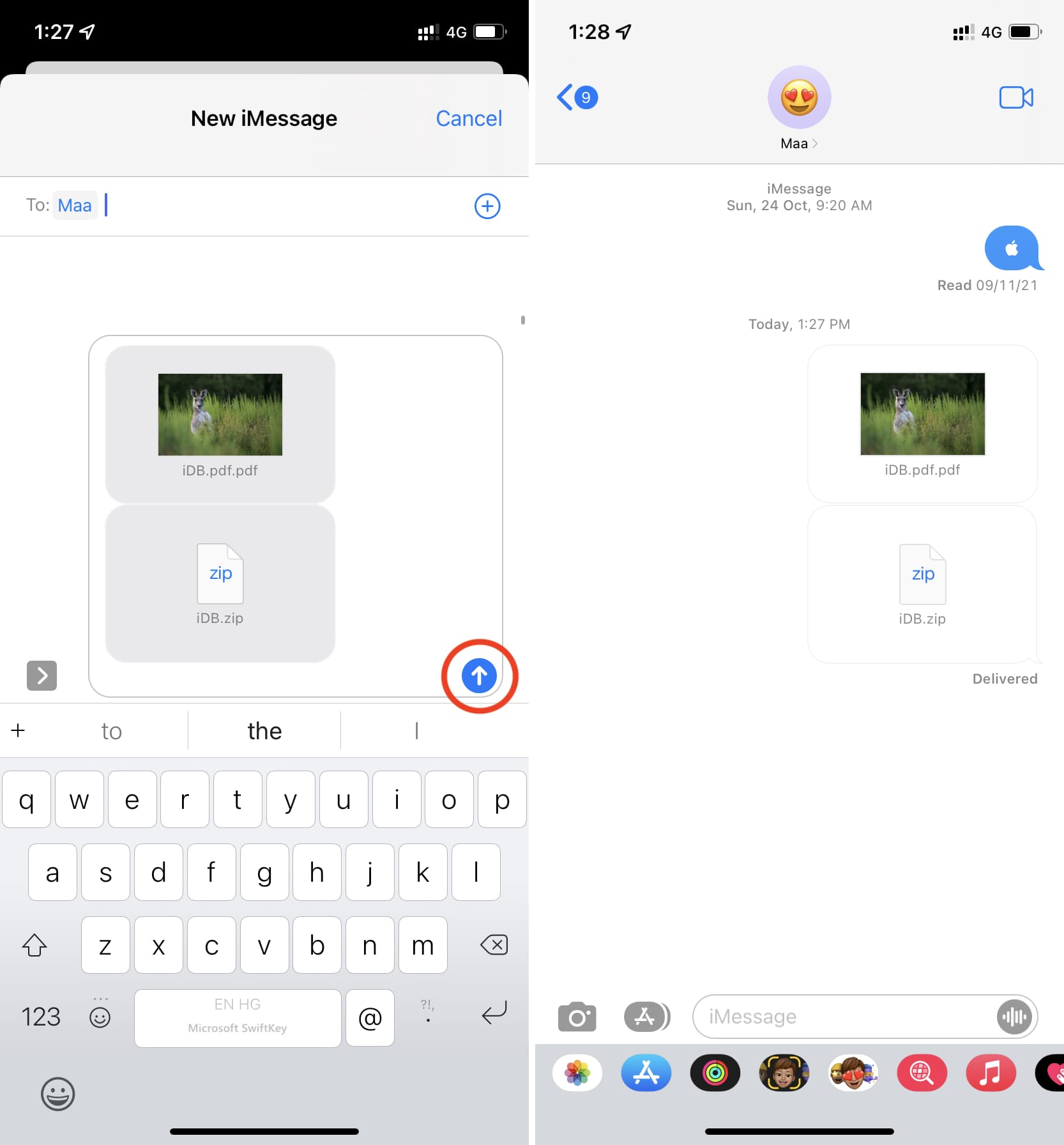 Invia file PDF e ZIP tramite iMessage su iPhone
