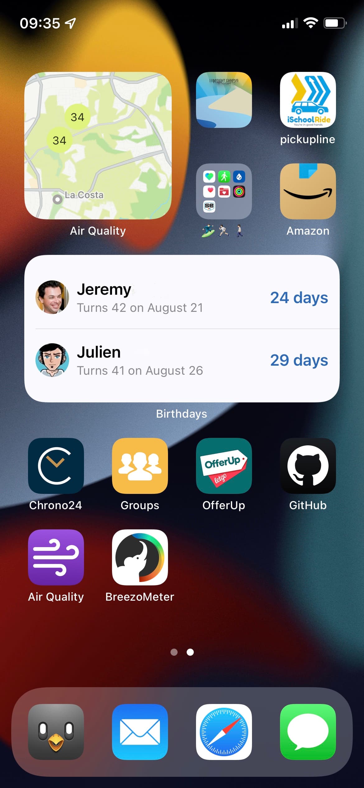 widget dell'indice di qualità dell'aria
