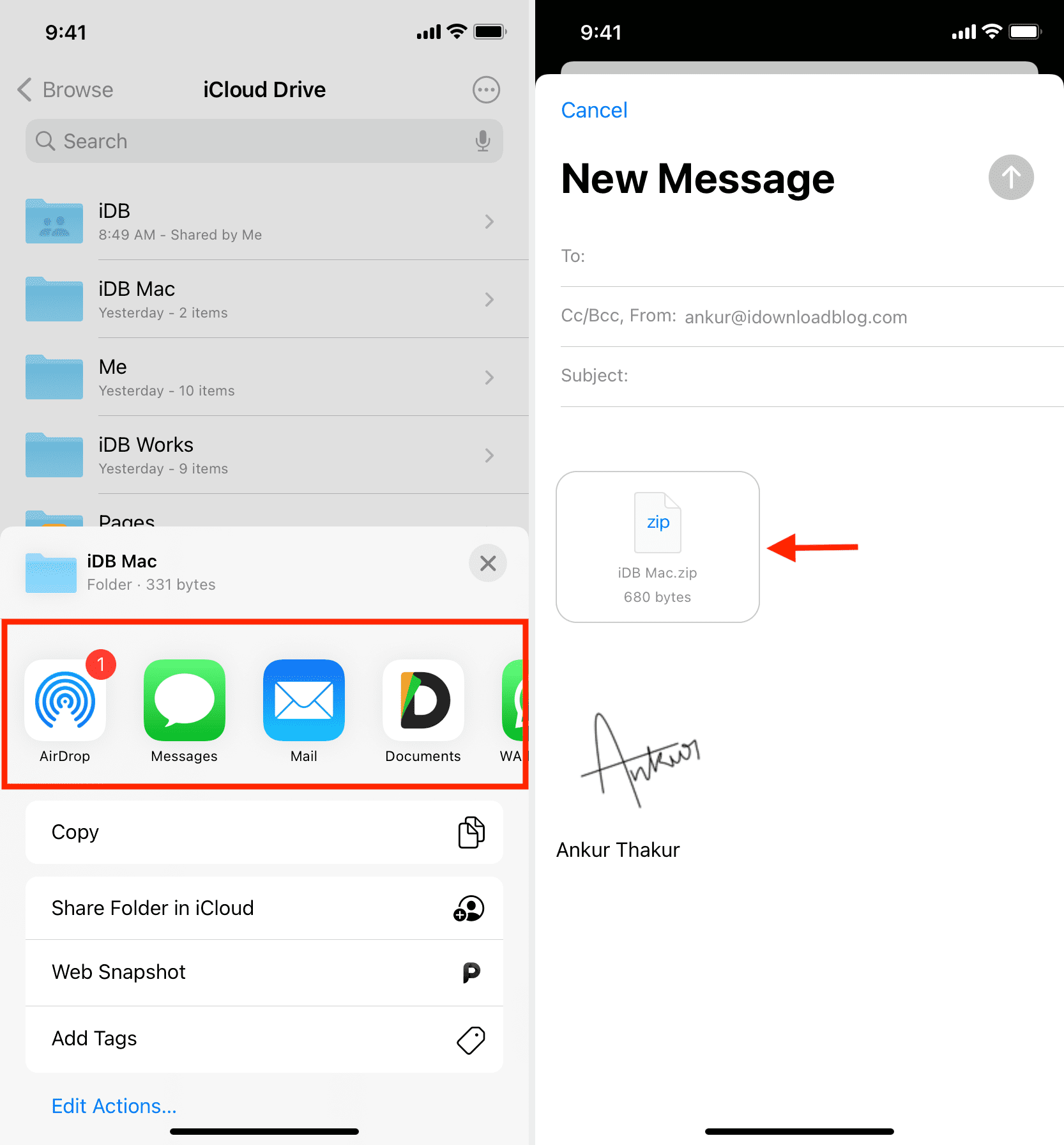 Condivisione di cartelle normale nell'app File su iPhone