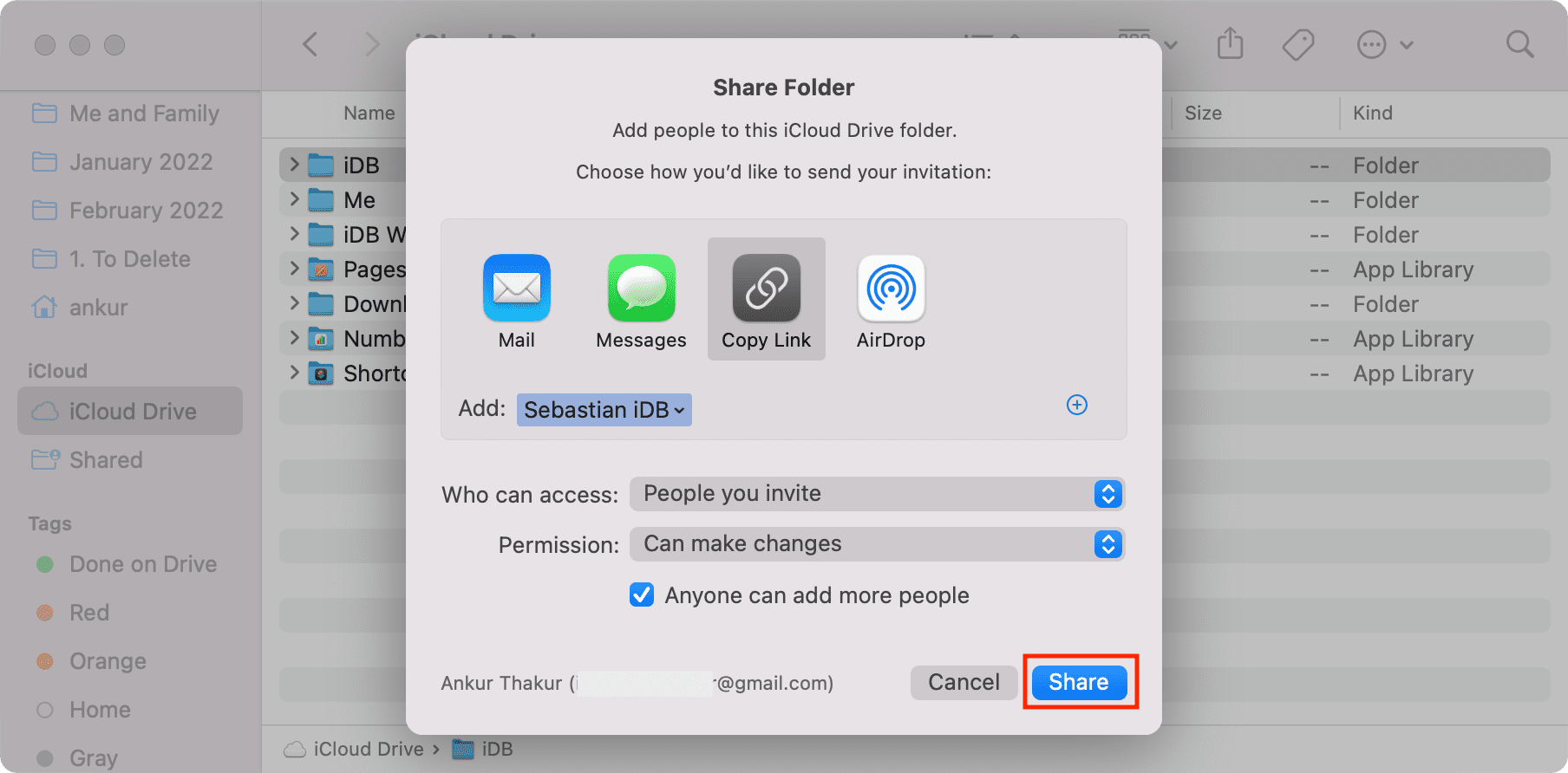 Condividi la cartella iCloud dal Mac