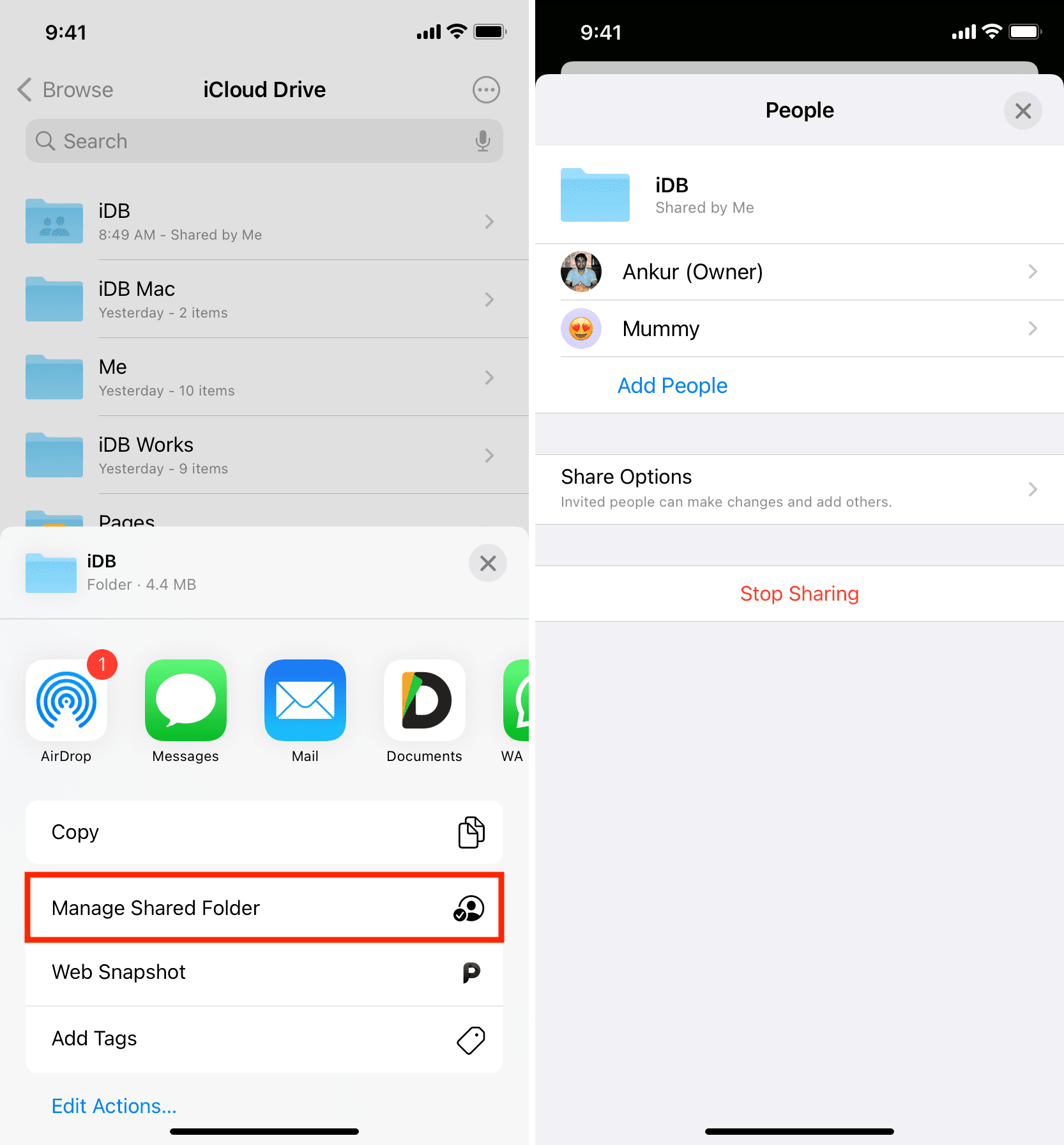 Gestisci la cartella iCloud Drive condivisa su iPhone