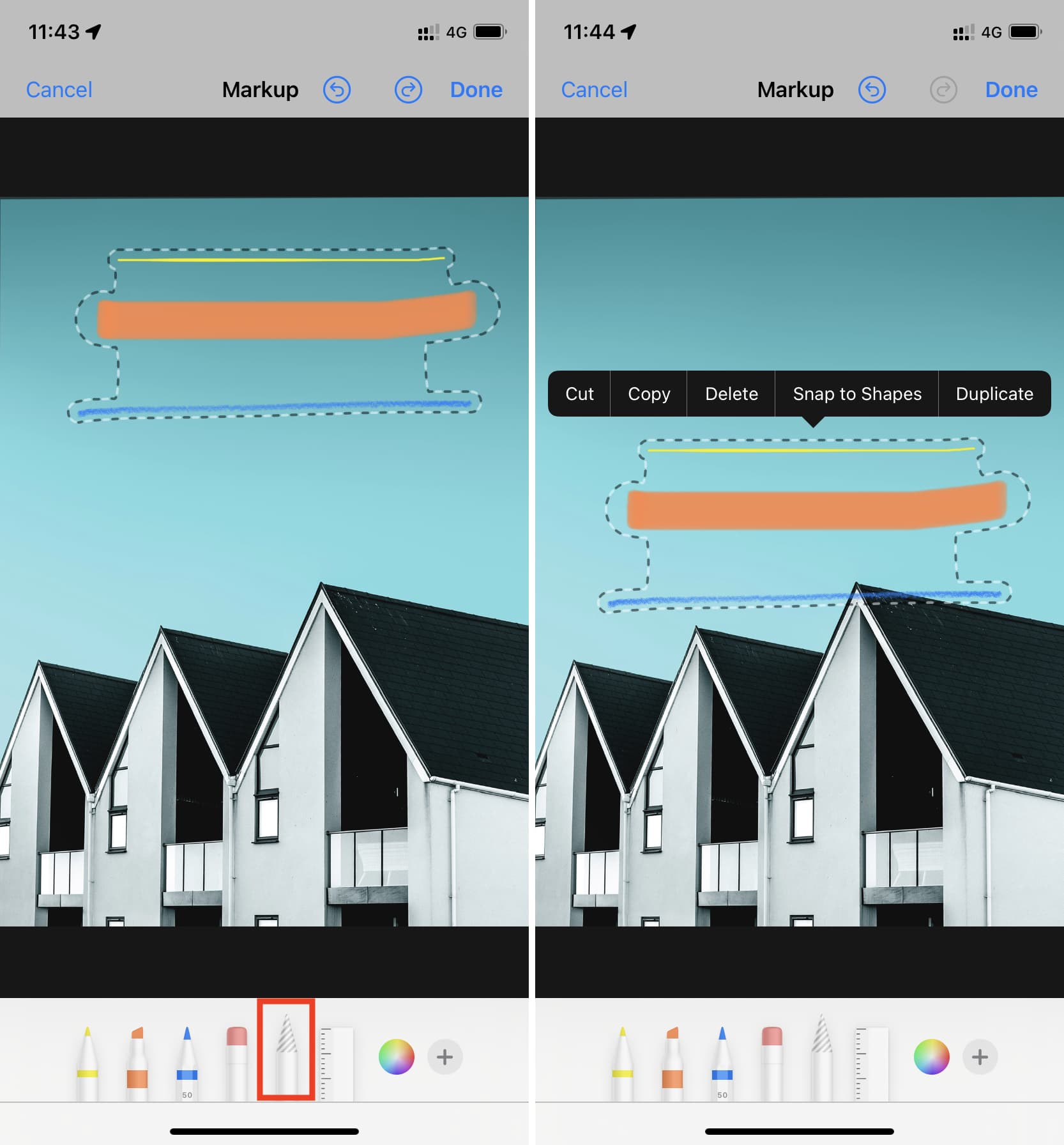 Strumento di markup lazo su iPhone