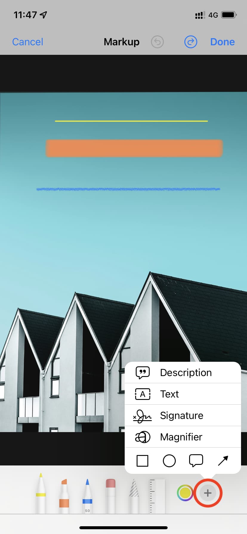 Icona più in Markup su iPhone