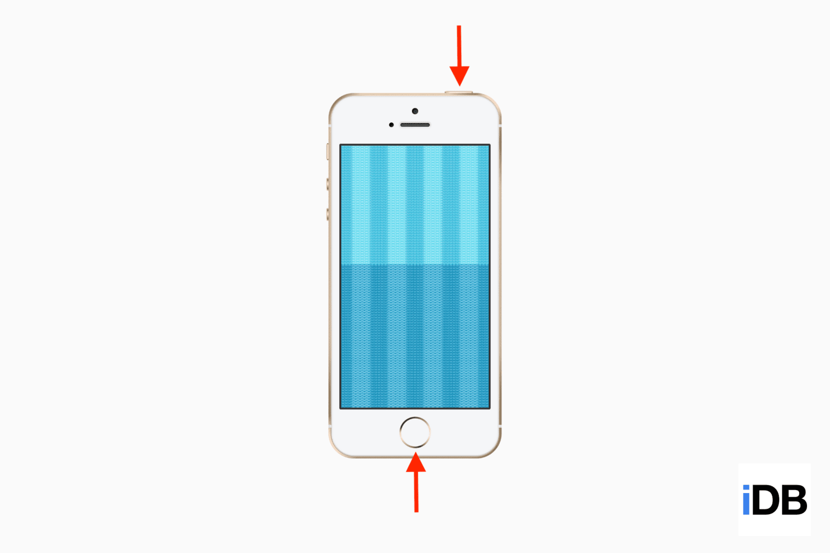Un mockup di iPhone con il pulsante in alto che mostra le frecce che puntano i pulsanti per acquisire uno screenshot