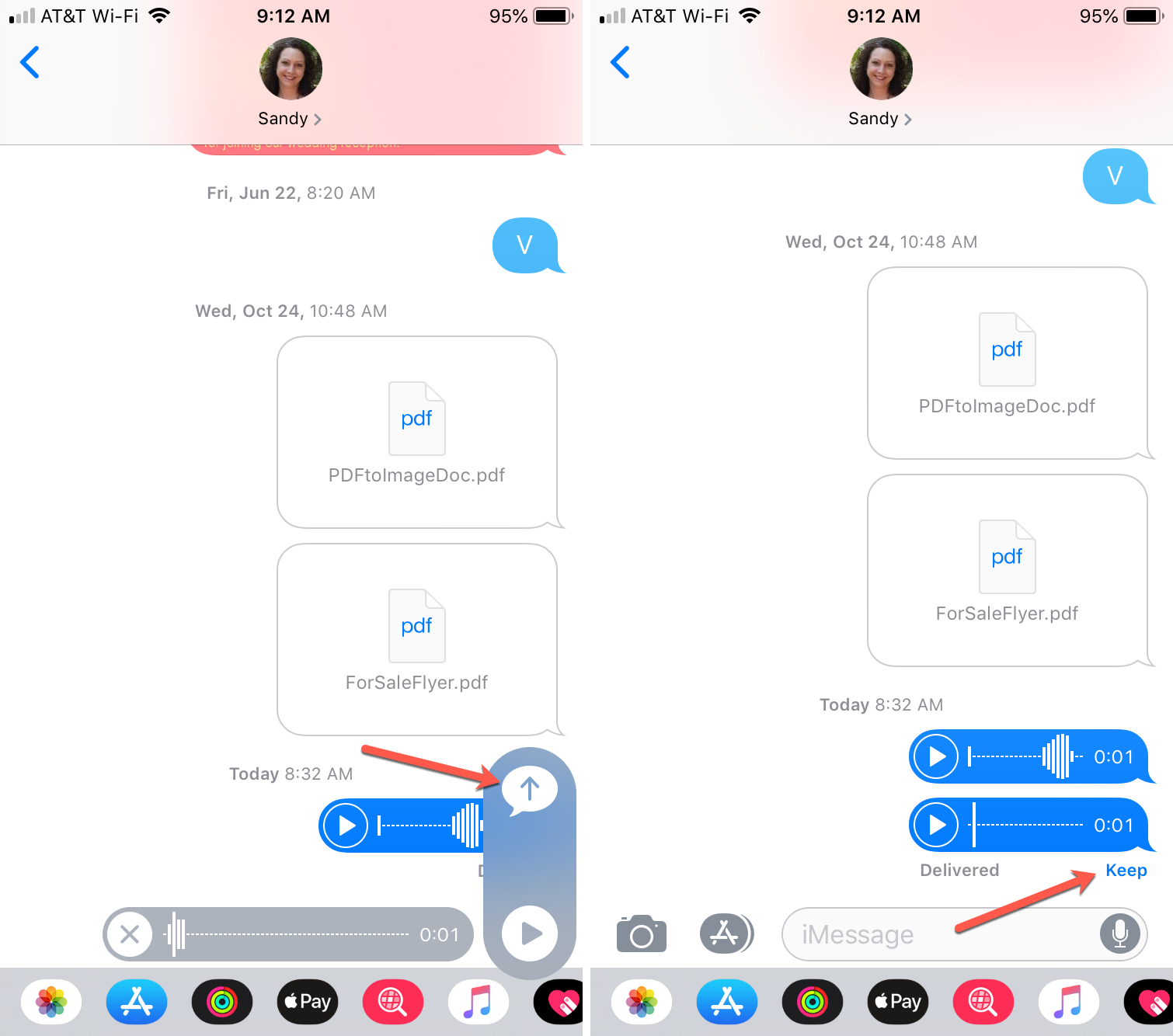 Invia messaggio vocale all'interno dell'app messaggi iPhone