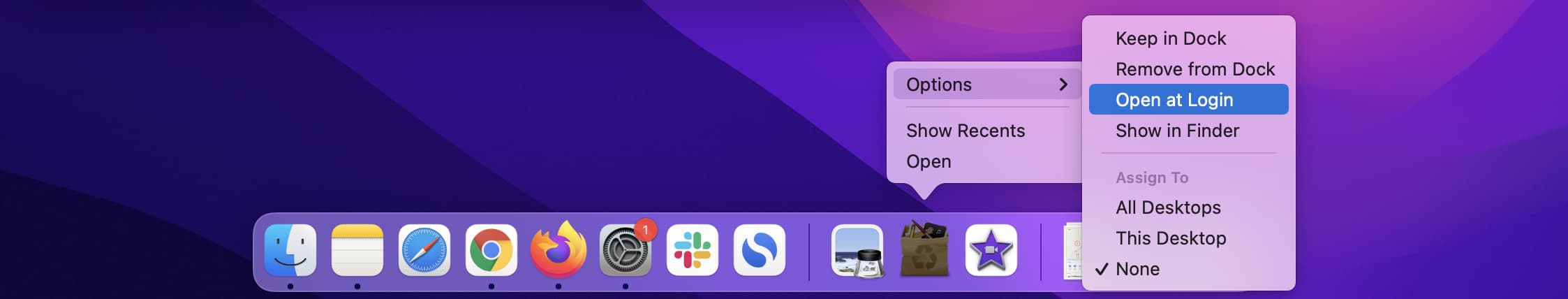 Apri all'accesso dal Dock del Mac