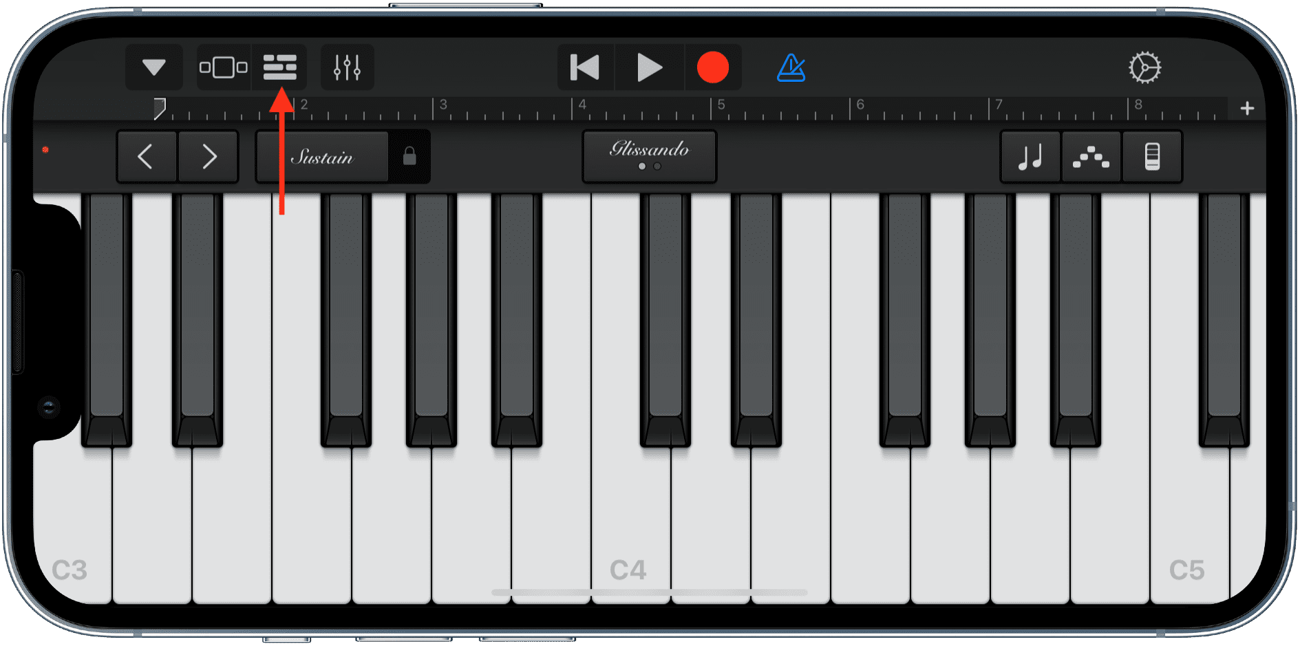 Tocca l'icona del muro di mattoni in GarageBand
