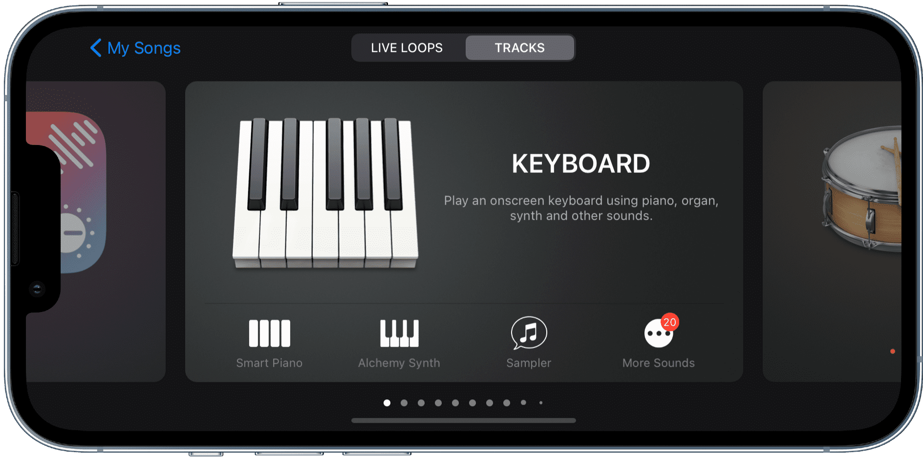 Scegli la tastiera in GarageBand su iPhone