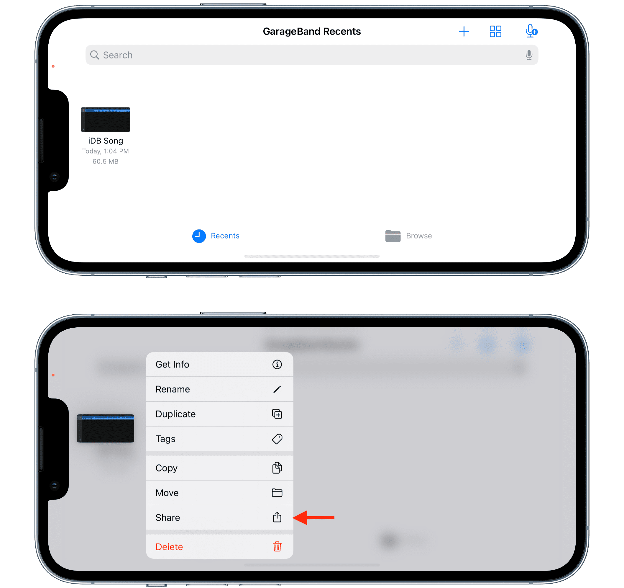 Rinomina e condividi suoneria in GarageBand