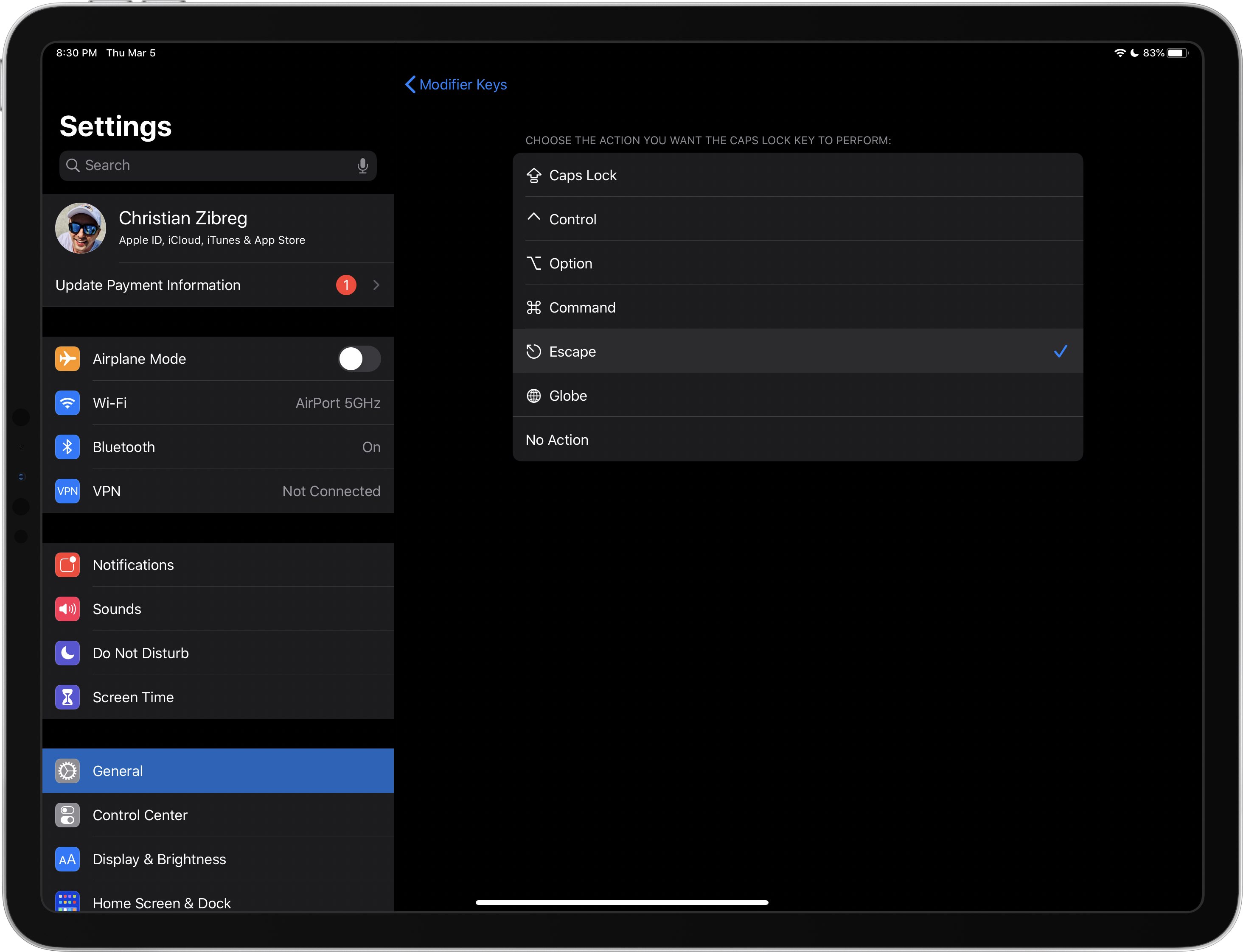 Riassociazione del tasto ESC in iPadOS