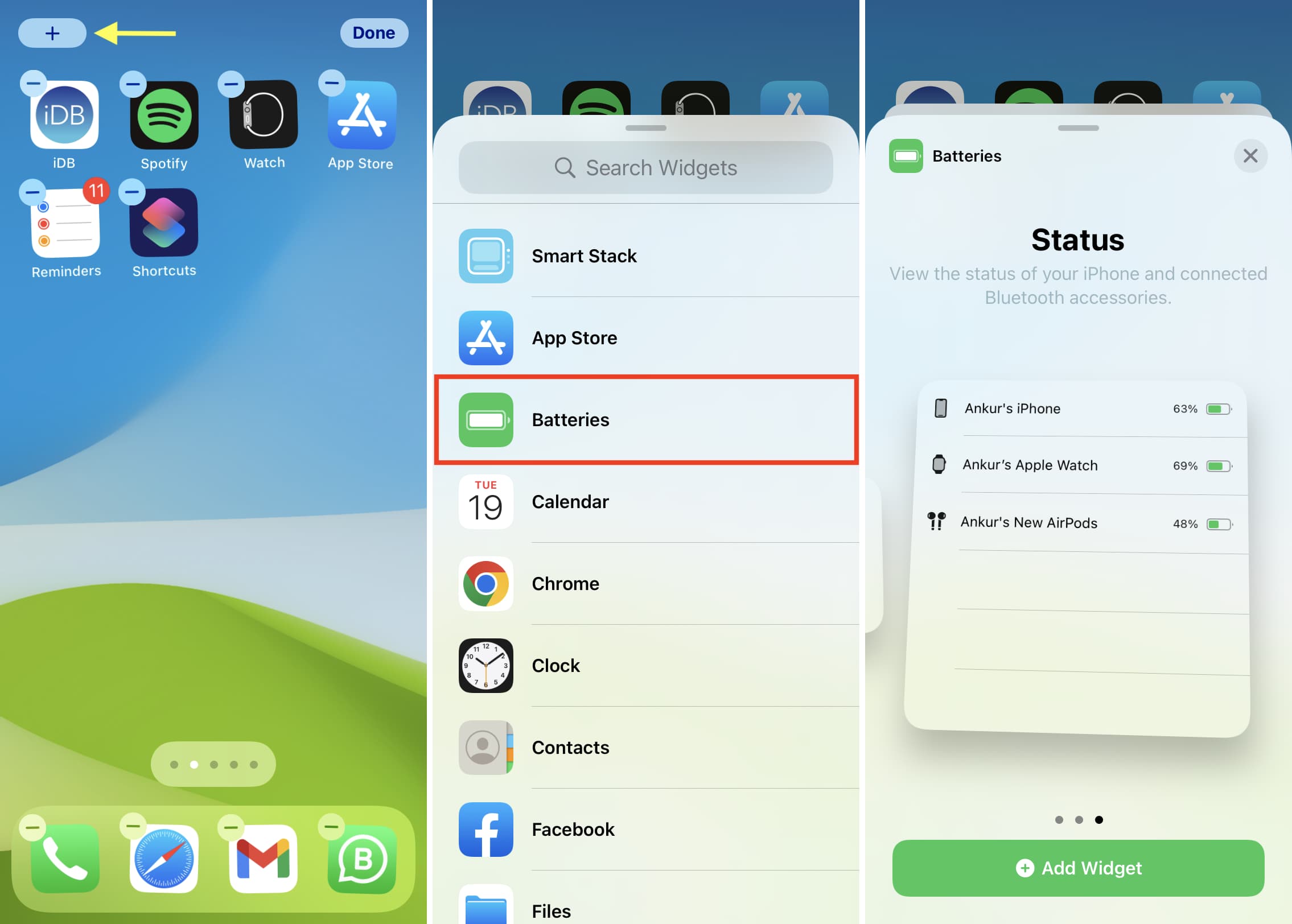 Aggiungi il widget delle batterie iOS alla schermata iniziale di iPhone