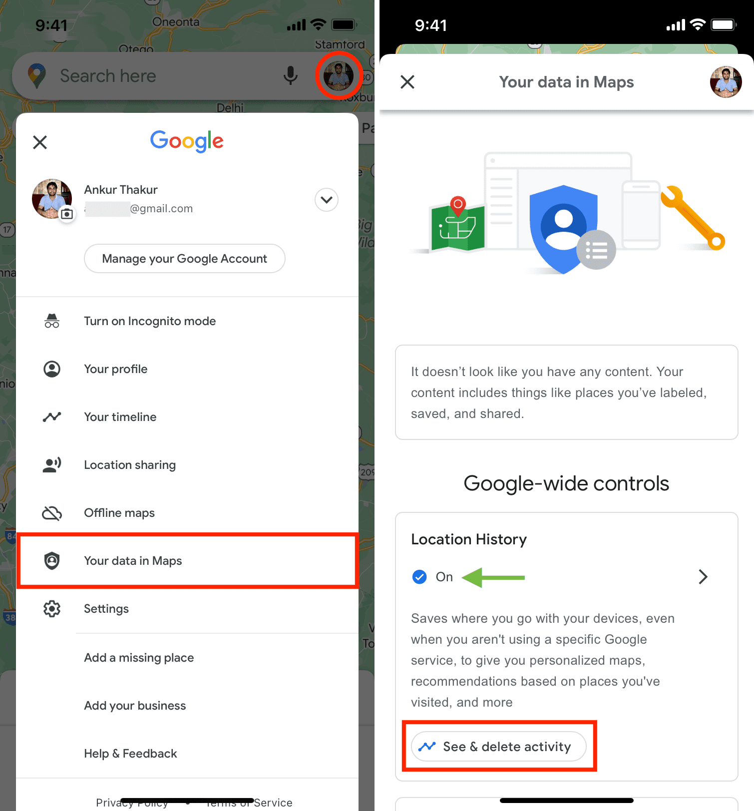 Trova i dati sulla tua posizione in Google Maps su iPhone