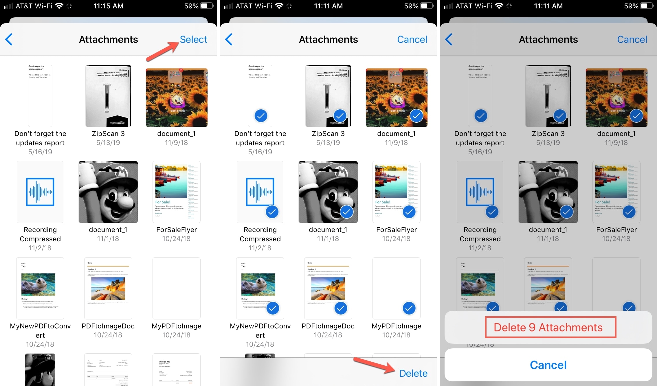 Elimina diversi elementi Messaggi iPhone
