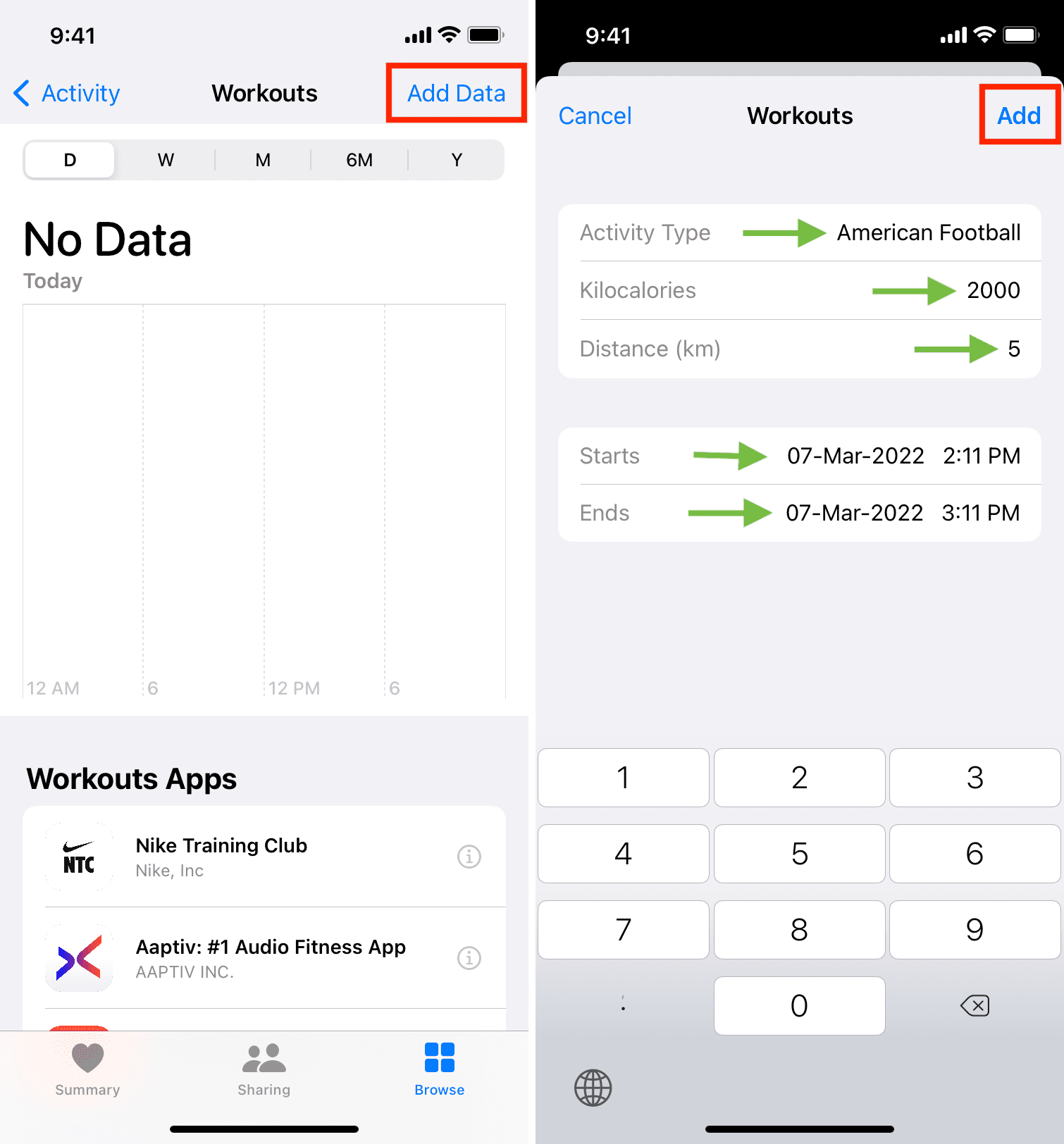 Aggiungi manualmente i dati di allenamento per chiudere gli anelli su iPhone e Apple Watch