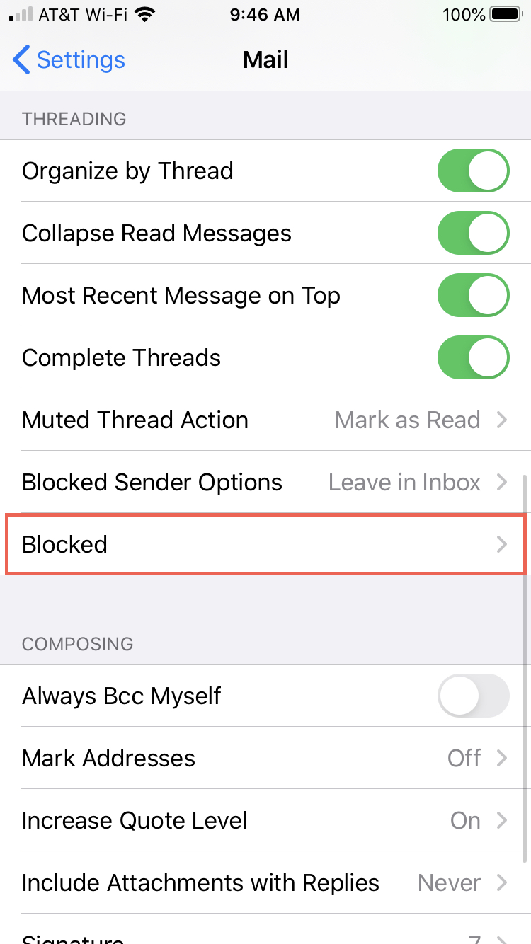 Contatti bloccati dalla posta iPhone