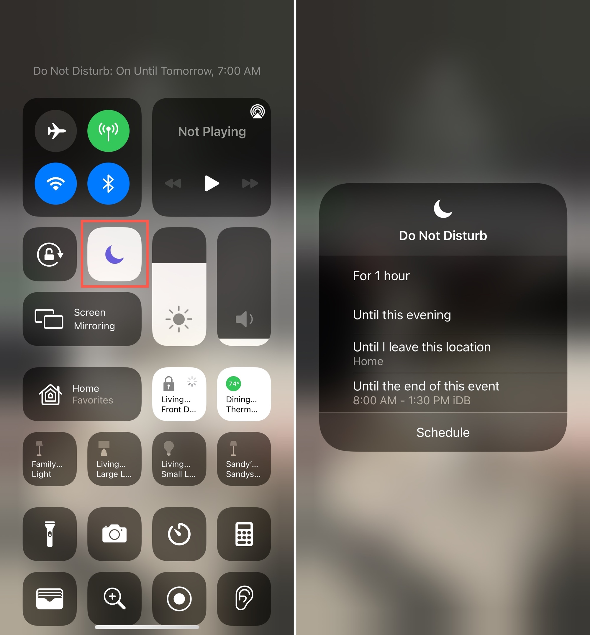 iPhone Non disturbare nel Centro di controllo