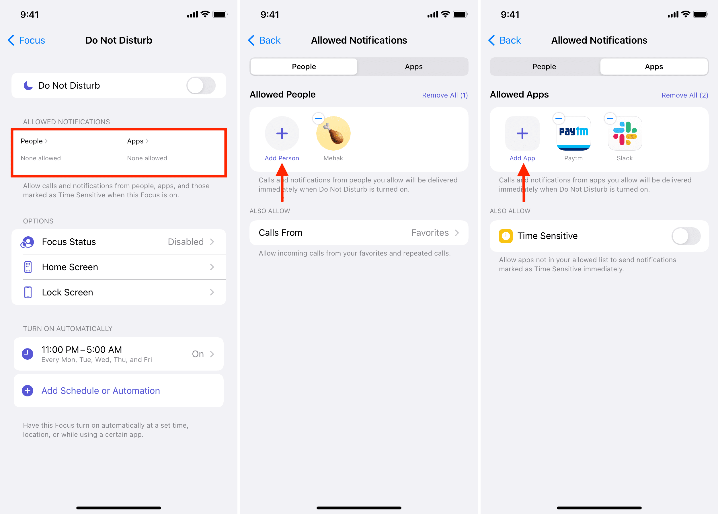 Consenti ad alcune persone e notifiche di app durante la modalità Non disturbare su iPhone