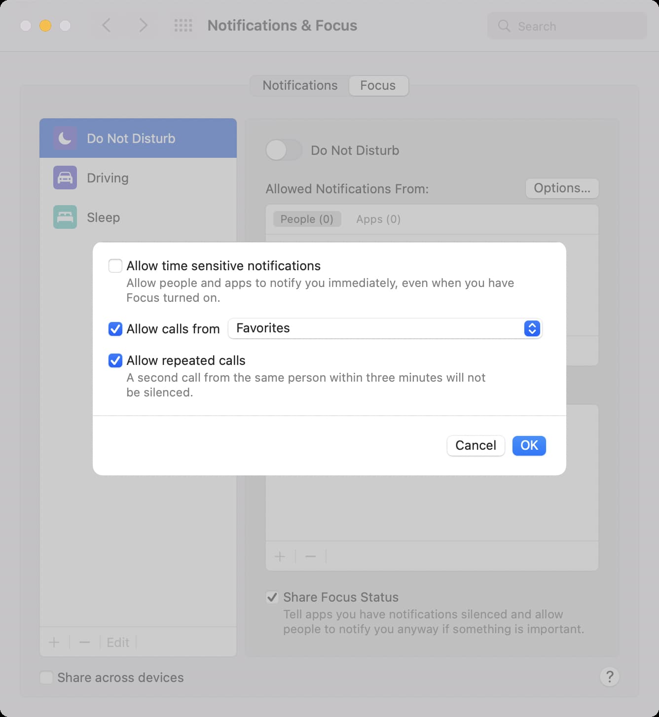 Opzioni Non disturbare Mac