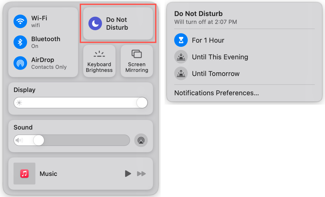 Non disturbare Centro di controllo Mac