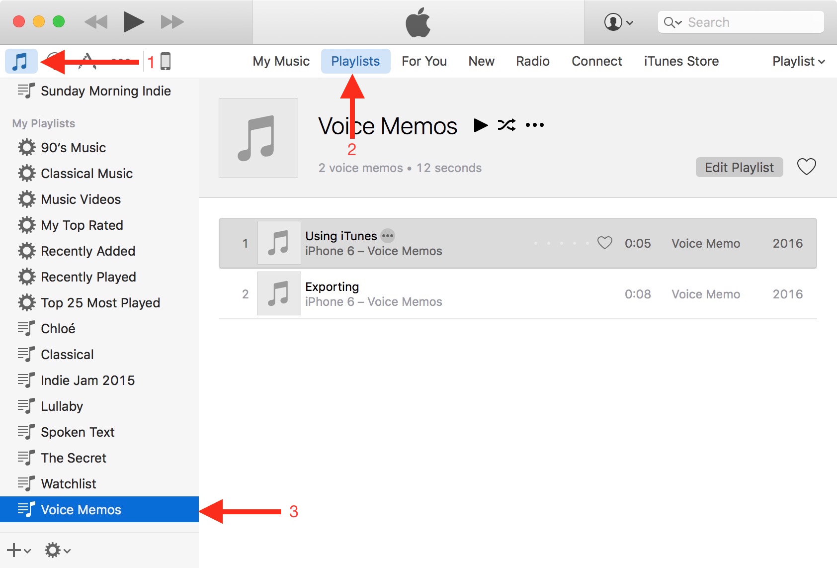 Trova memo vocali in iTunes