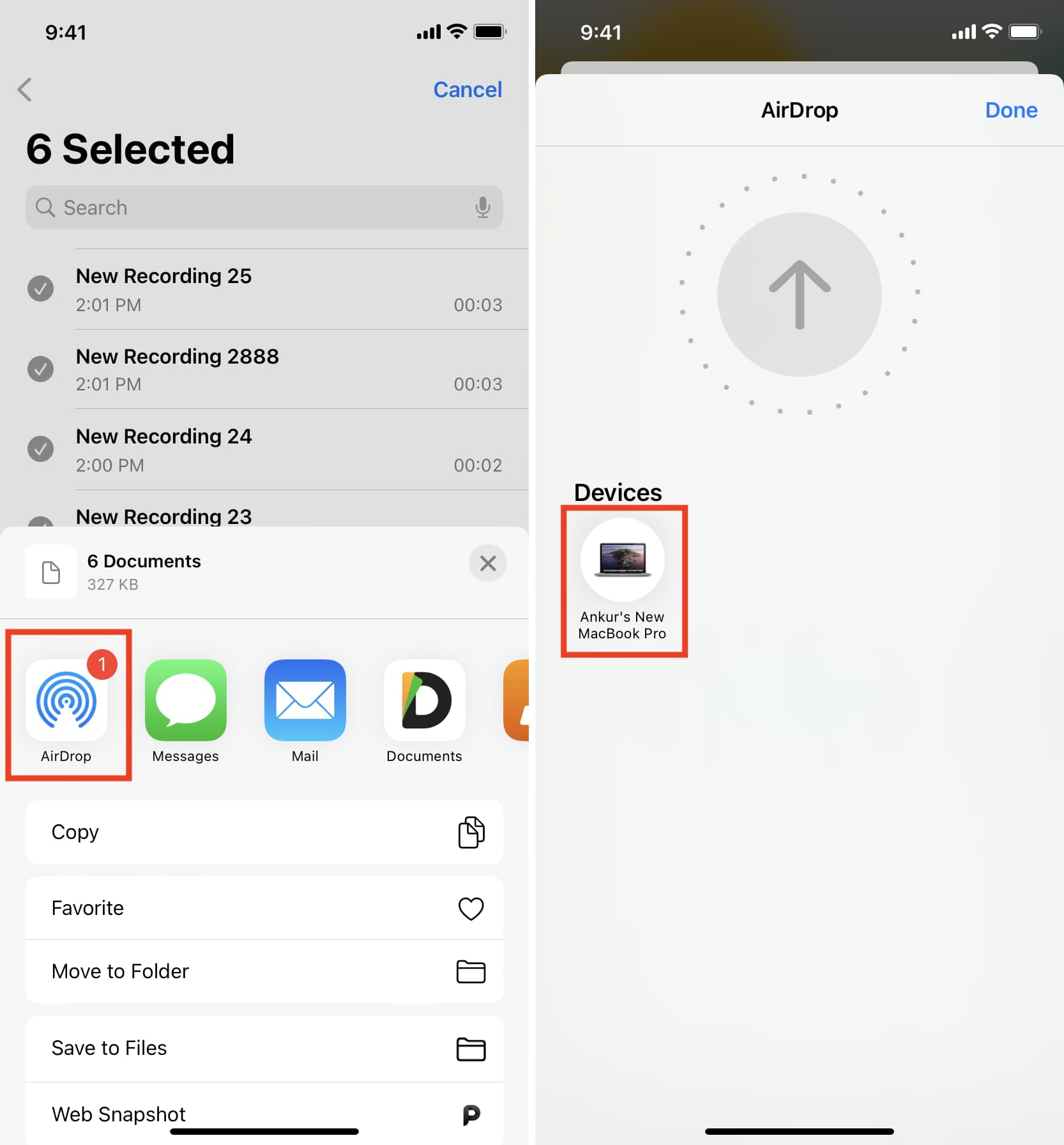 Memo vocali AirDrop da iPhone a Mac