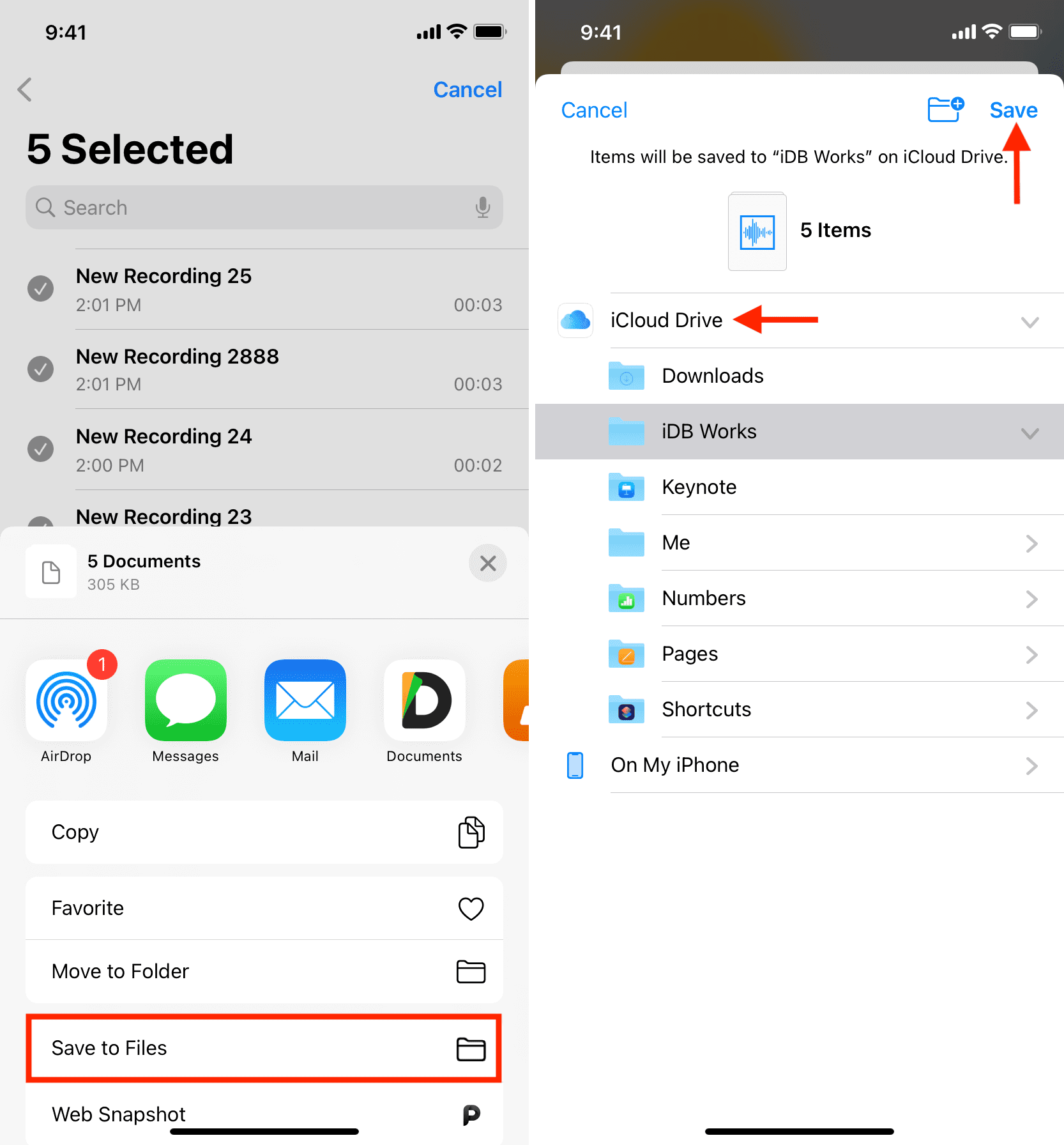 Salva le registrazioni vocali nell'app File su iPhone