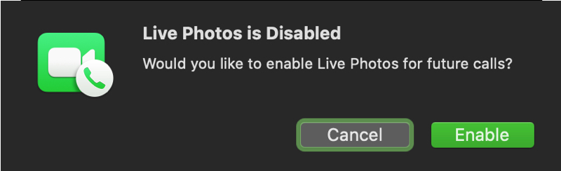 FaceTime disabilitato Live Photo Mac