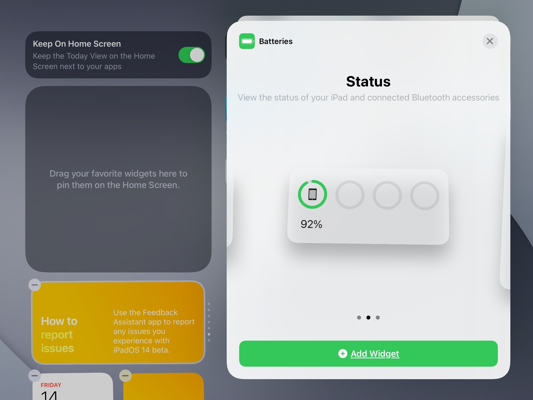 Aggiungi Battery Widget su iPadOS 14 e versioni successive per vedere la percentuale della batteria di Apple Pencil