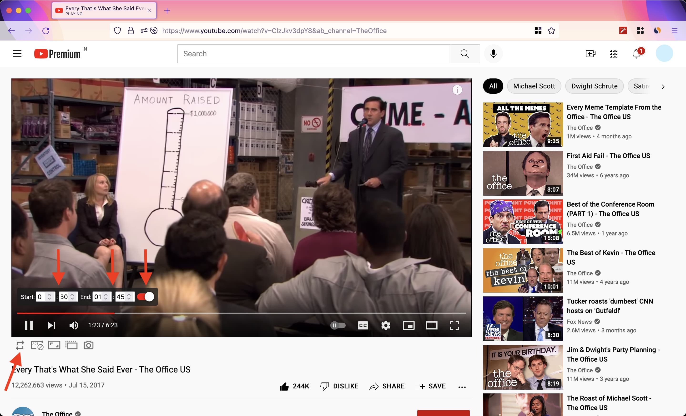 Ripeti solo una parte del video di YouTube