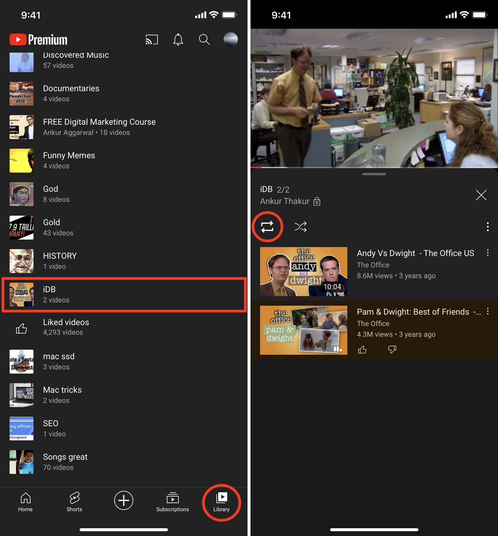 Ripeti la playlist di YouTube