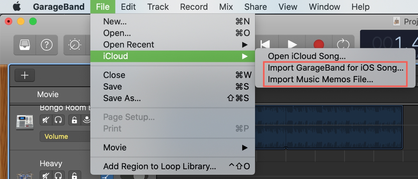 Importa brani iOS Memo musicali GarageBand Mac
