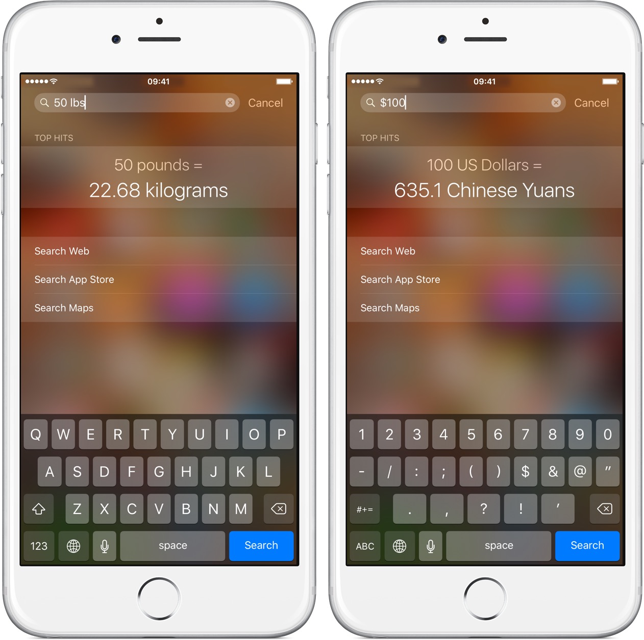 iOS 9 Unità Spotlight e conversione valuta iPhone screenshot 002