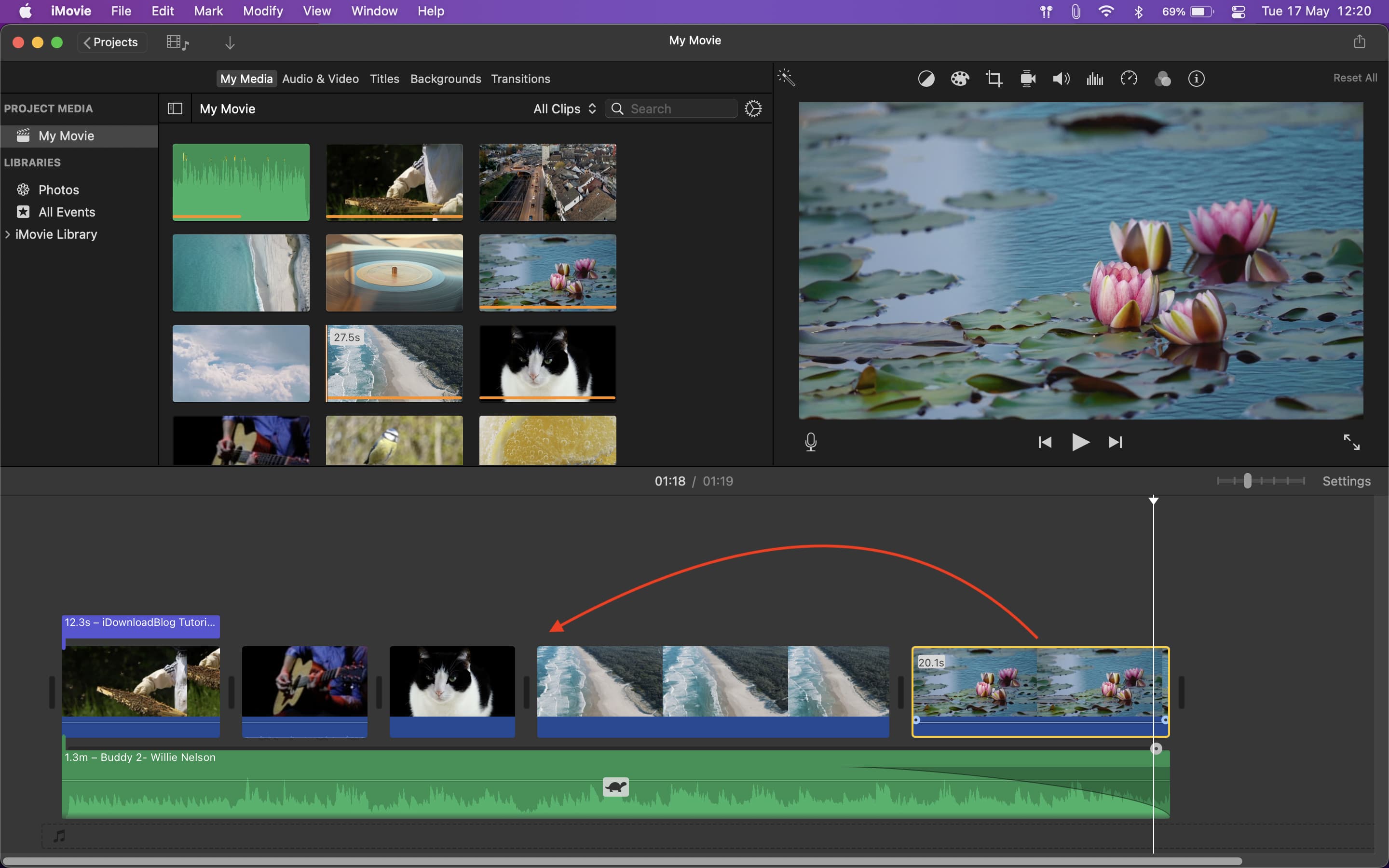 Trascina il clip Picture in Picture su un altro clip in iMovie su Mac