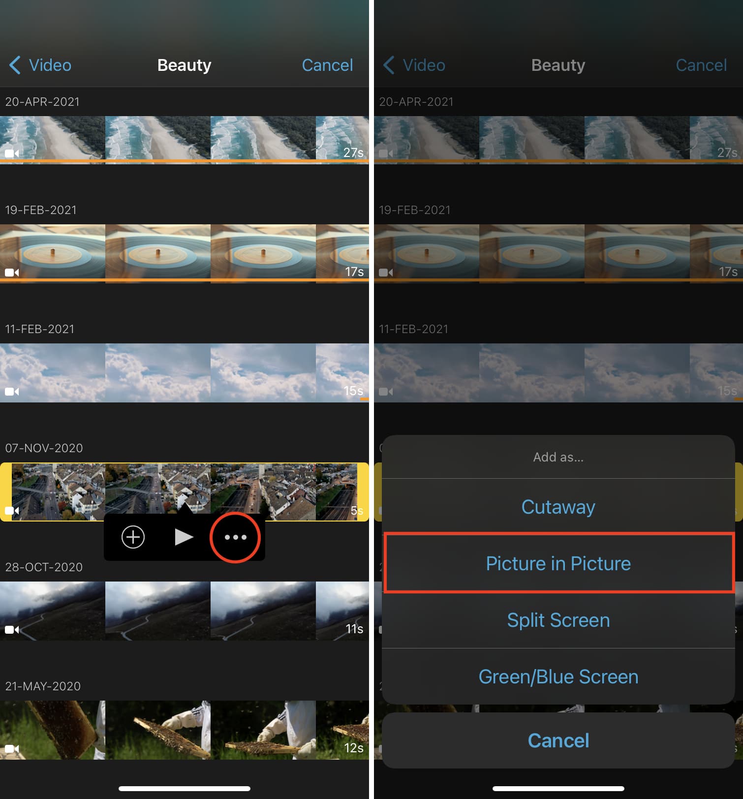 Picture in Picture in iMovie su iPhone