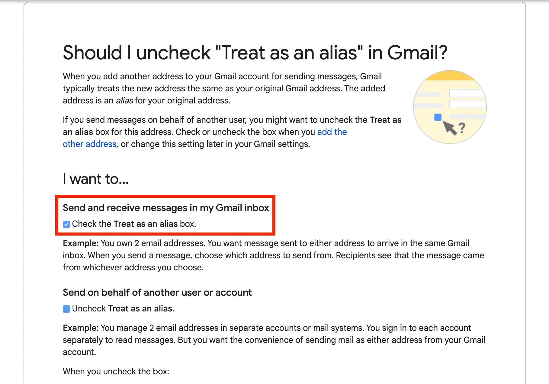 Dovrei selezionare Tratta come alias in Gmail