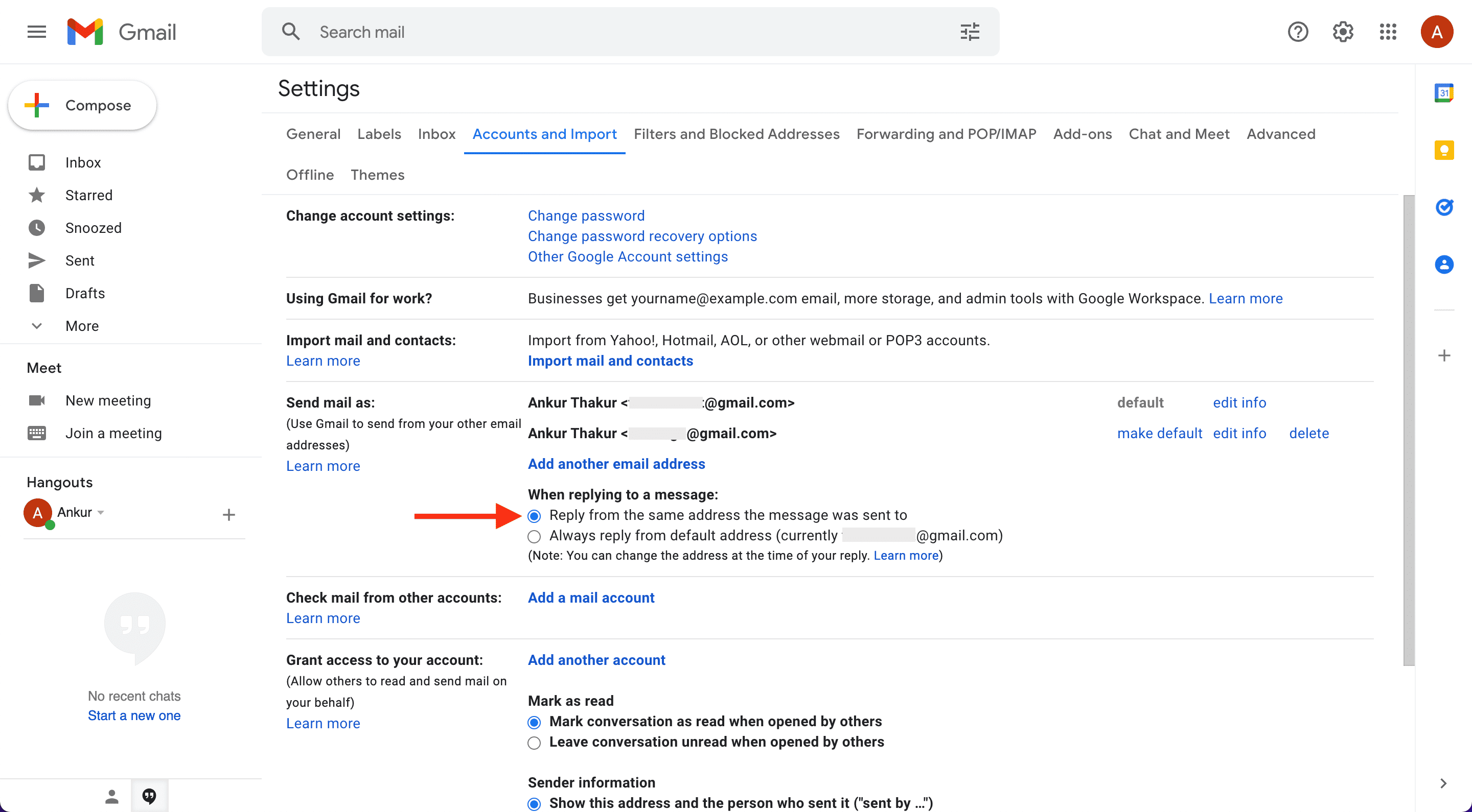 Rispondi dallo stesso indirizzo in cui il messaggio è stato inviato a Gmail