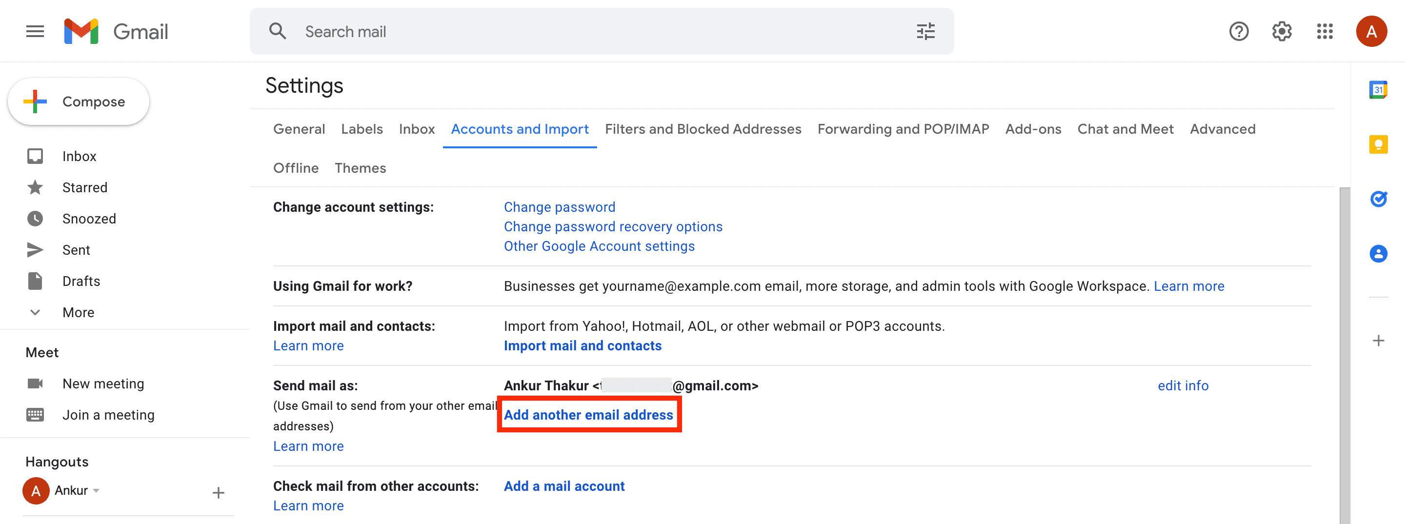 Aggiungi un altro indirizzo email nelle impostazioni di Gmail