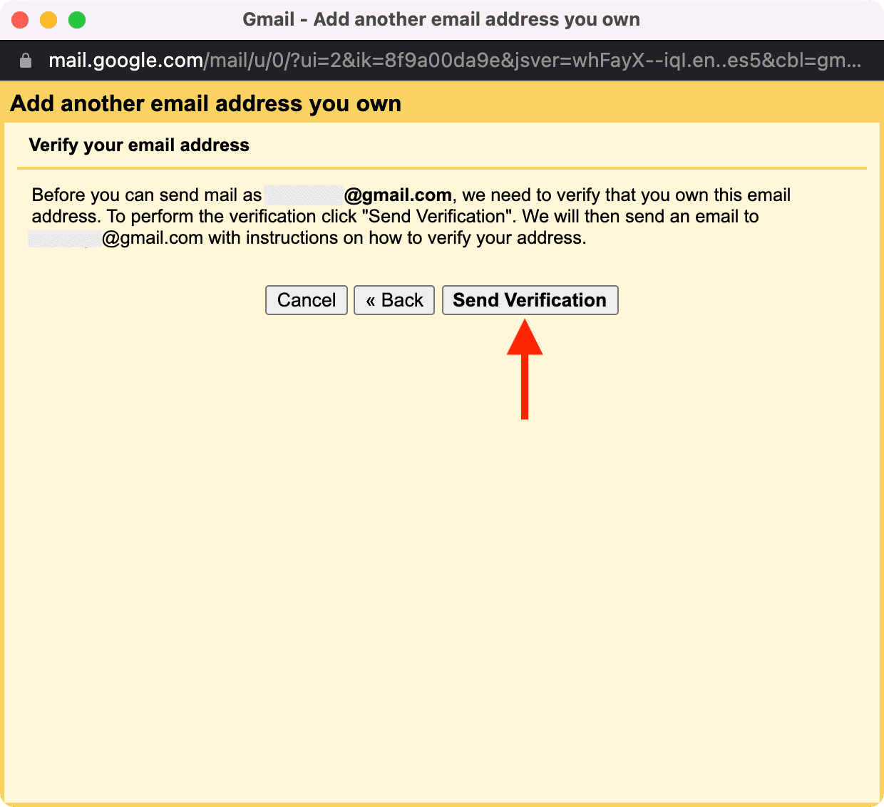 Invia la verifica per un'altra email
