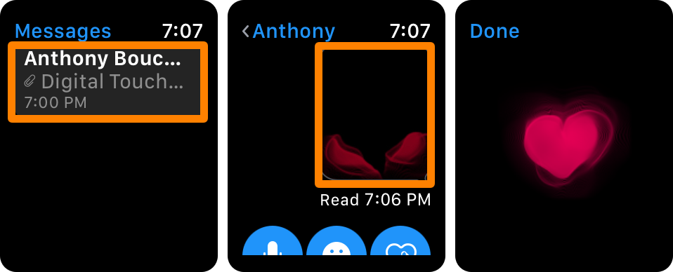 Visualizzazione del messaggio Digital Touch su Apple Watch