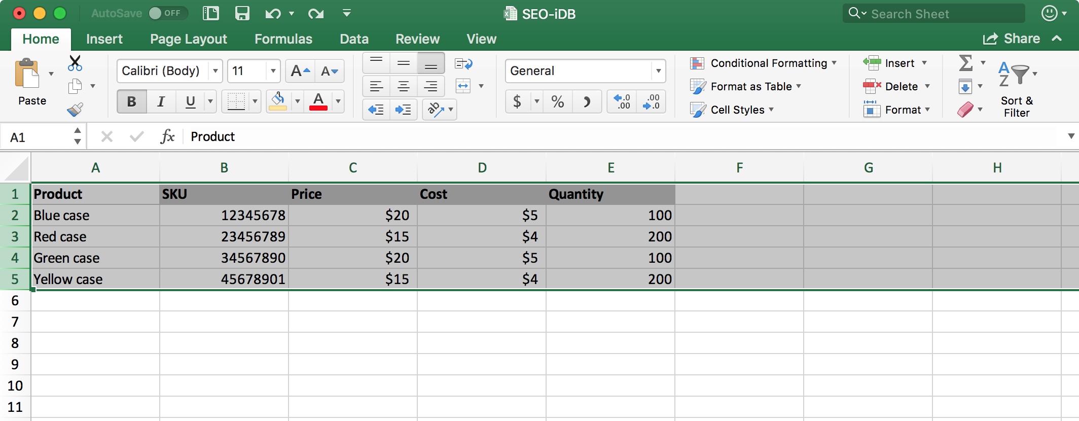 Excel Seleziona righe per colonne